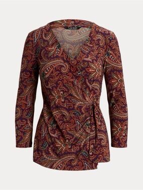 Lauren Ralph Lauren Paisley Stretch Jersey Faux Wrap Top